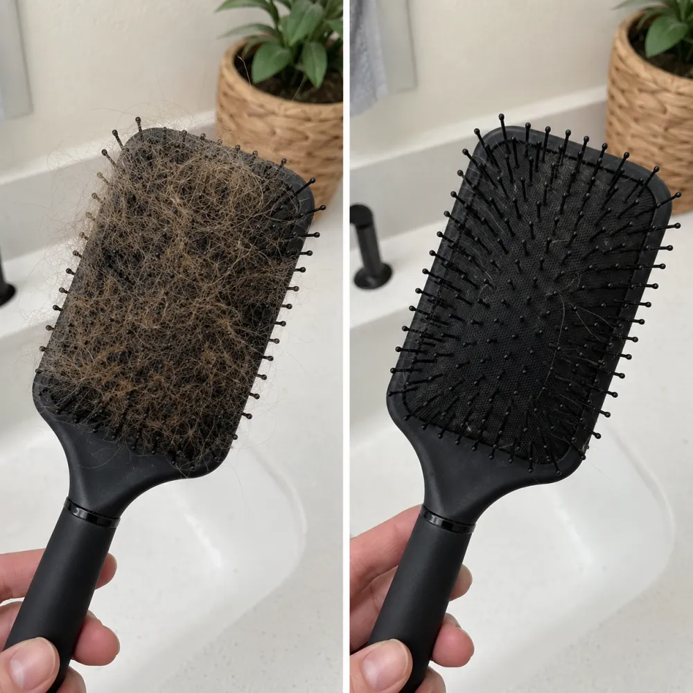 Month 0 vs Month 3: the same hairbrush