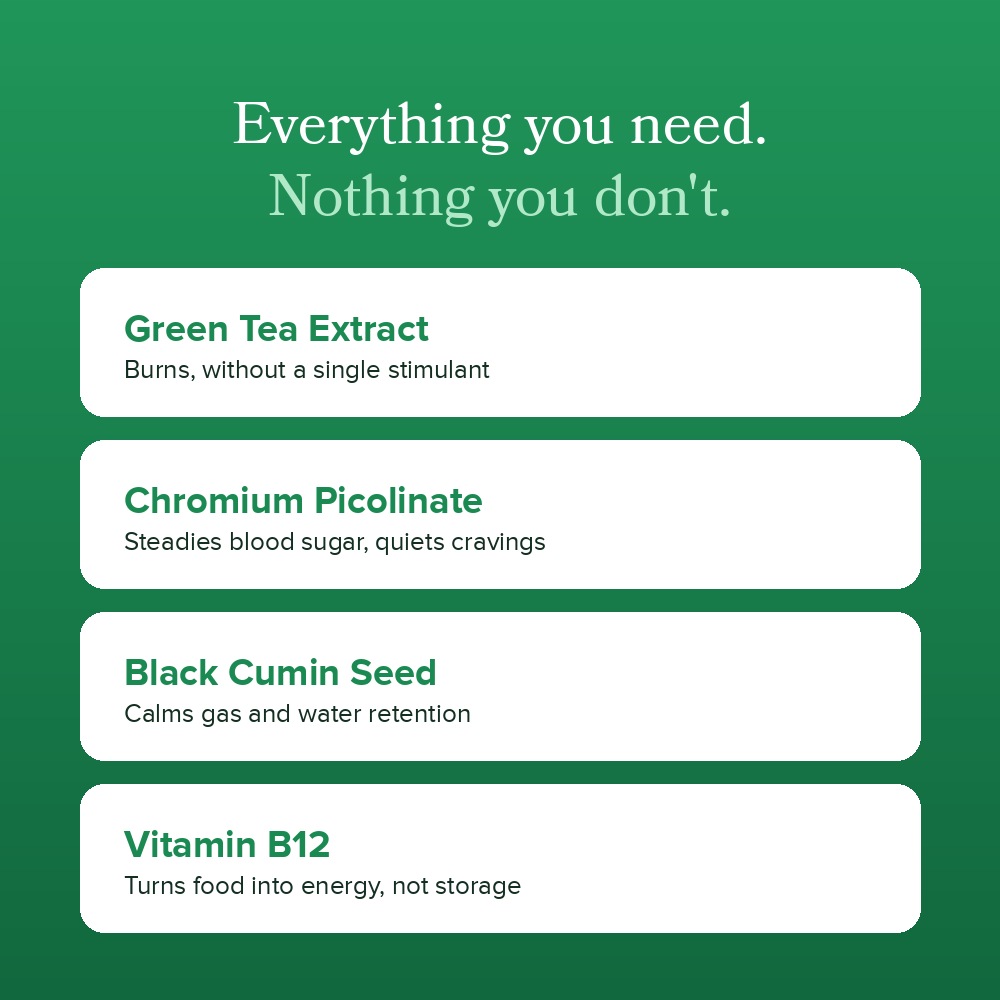 Green tea extract, chromium, black cumin seed and B12 in FlatFeams