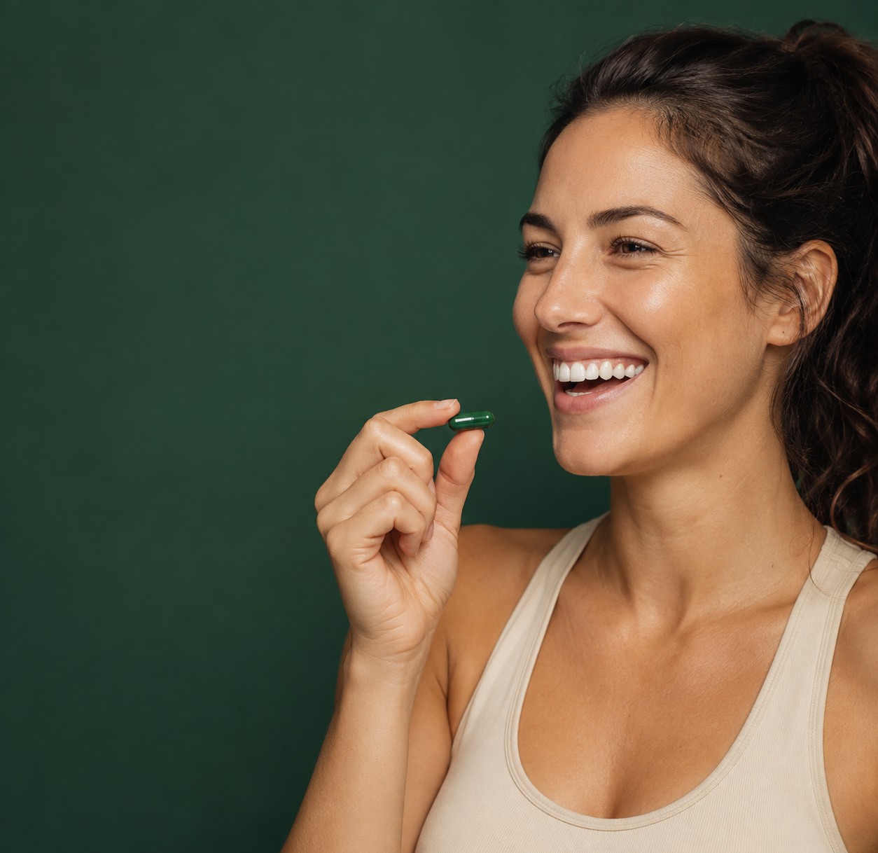 Woman holding a FlatFeams capsule