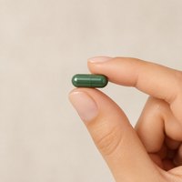 A single FlatFeams capsule held between two fingers