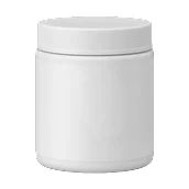 A plain unbranded supplement bottle on a dark background.