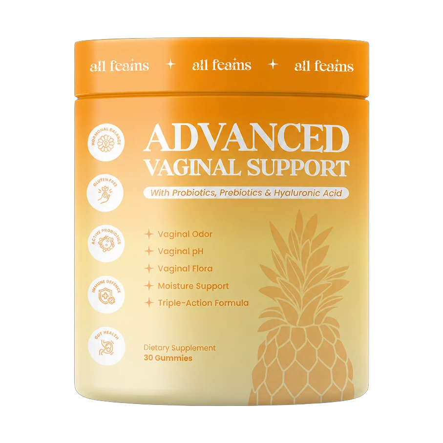 A jar of Flora+ Advanced Vaginal Support gummies.