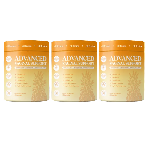 Three jars of Flora+ Advanced Vaginal Support side by side.
