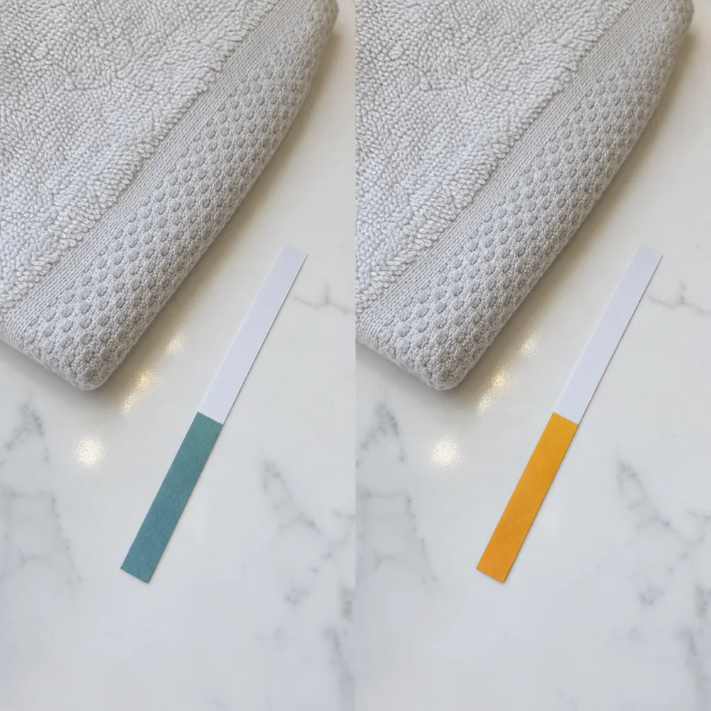 Corinne, pH strip before and after Flora+