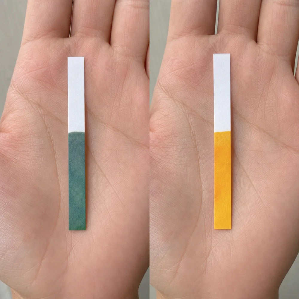 Sutton, pH strip before and after Flora+
