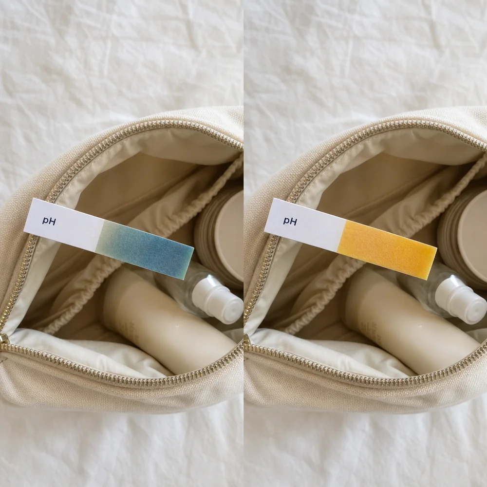Bridget, pH strip before and after Flora+