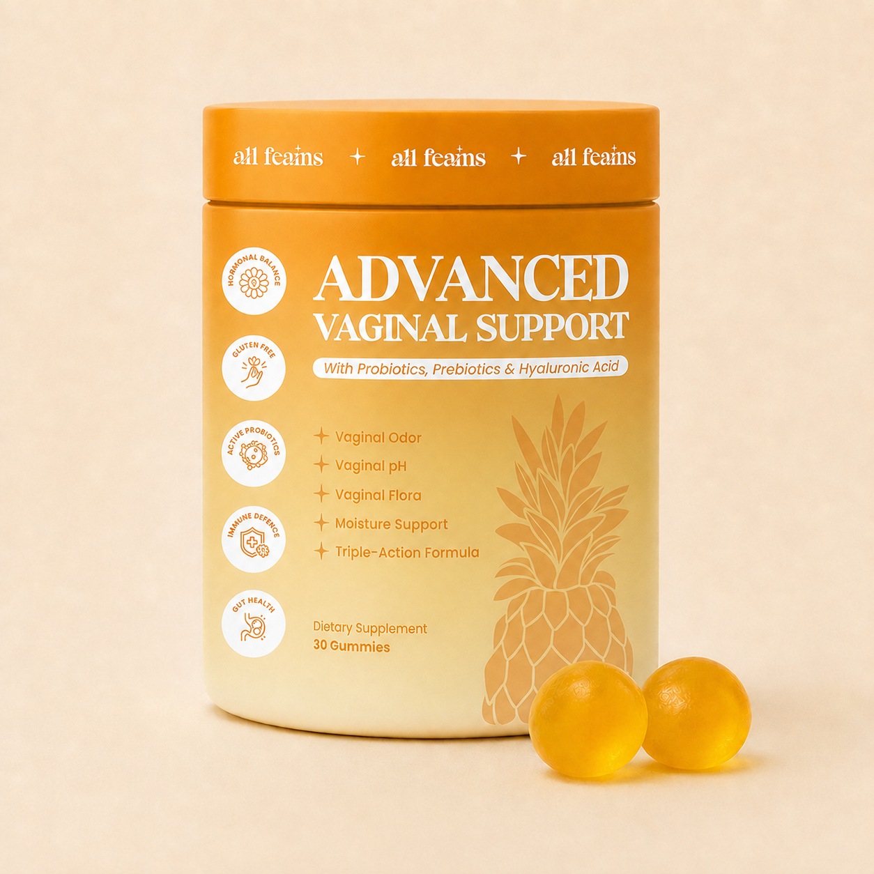 Flora+ Advanced Vaginal Support bottle, 30 gummies