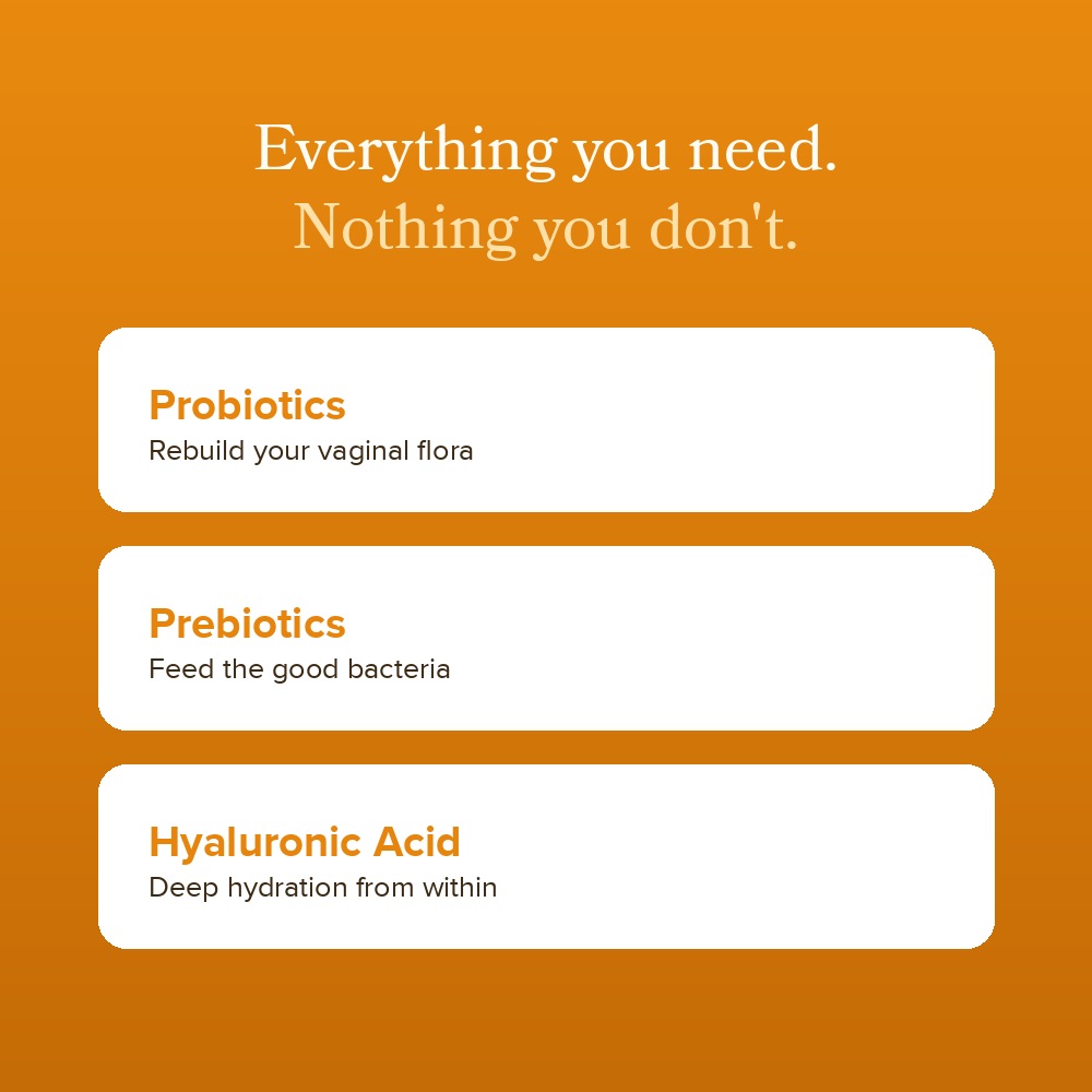 Probiotics, prebiotics and hyaluronic acid inside Flora+