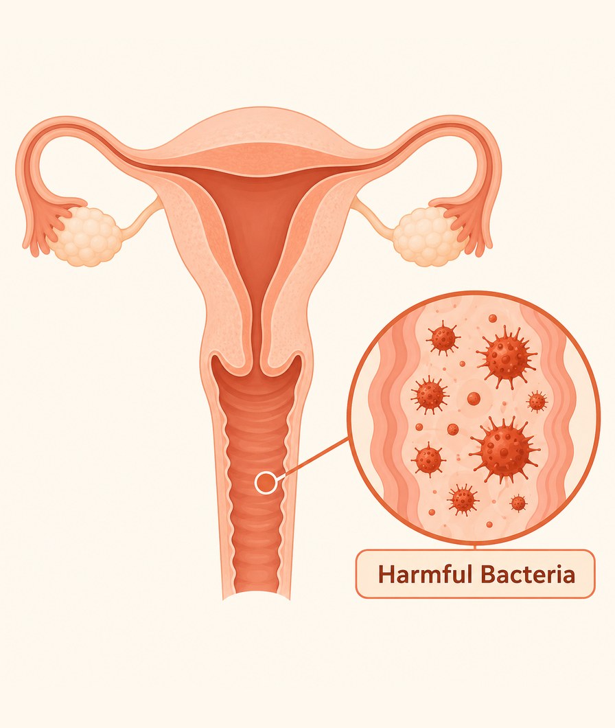 Biological diagram of harmful bacteria's impact on the vaginal microbiome