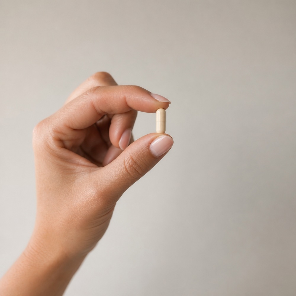 A single Harmony+ capsule held between two fingers