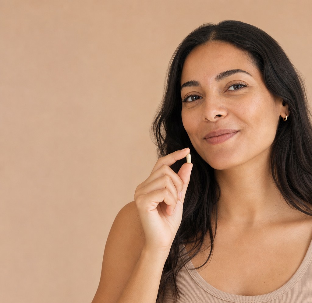 Woman holding a Harmony+ capsule