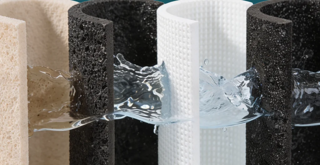 Cross sections of the AquaTru filter media with water passing through