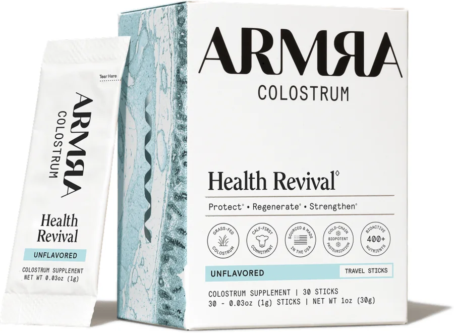 ARMRA Colostrum Unflavored travel sticks, single serve sachets