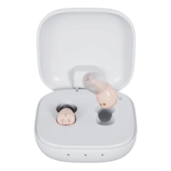 Audien Atom One hearing aid and its charging case