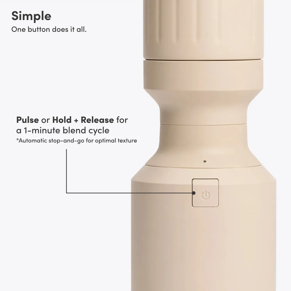 Diagram of the Beast blender base showing that a single button runs both pulse and a one minute blend cycle
