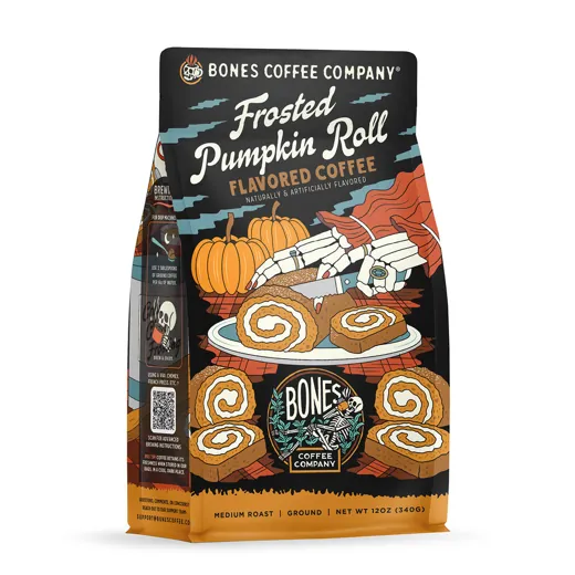 Bones Coffee Frosted Pumpkin Roll 12 ounce bag