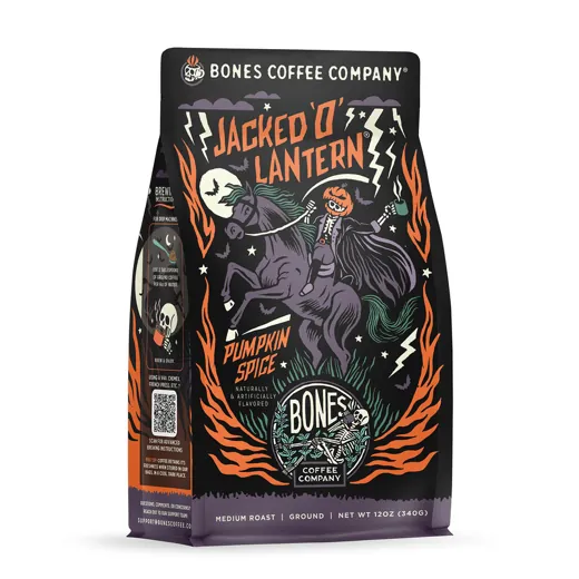 Bones Coffee Jacked O Lantern pumpkin spice 12 ounce bag