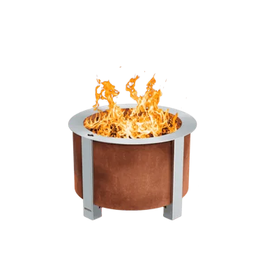 Breeo X19 corten steel fire pit with flames