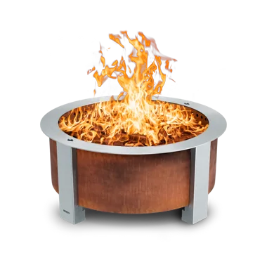 Breeo X30 corten steel fire pit with flames