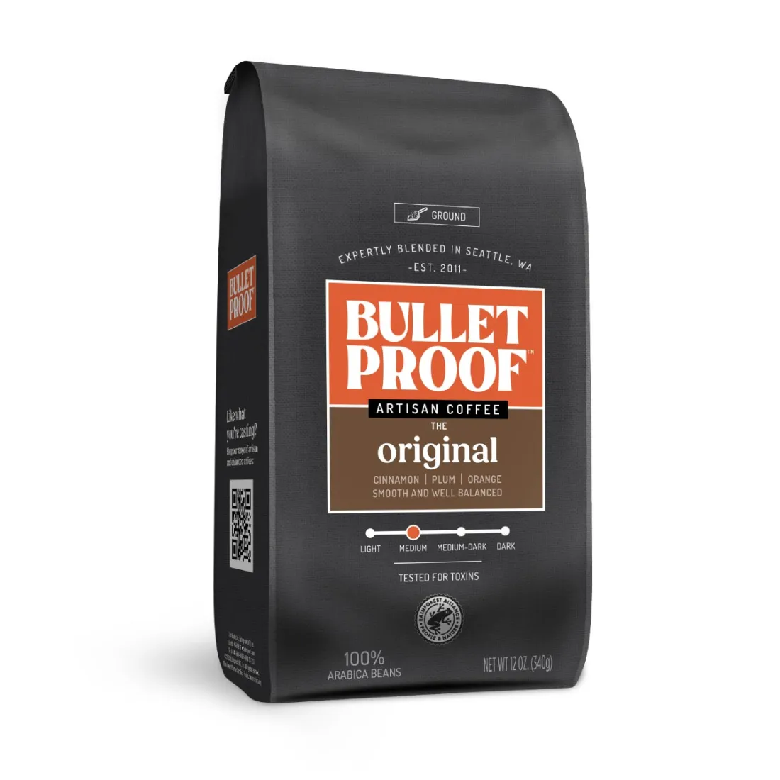 Bulletproof Original ground coffee, 12 ounce bag.