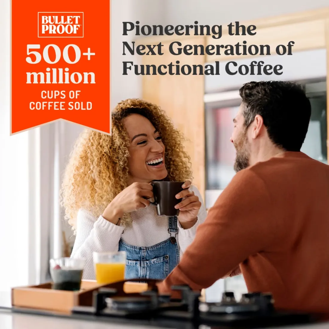 Bulletproof banner reading 500+ million cups of coffee sold.
