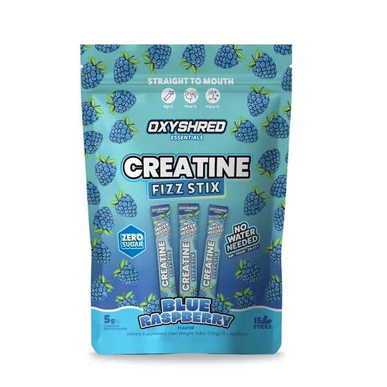 OxyShred Creatine Fizz Stix pouch in Blue Raspberry