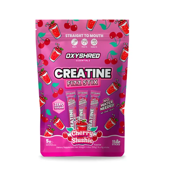 OxyShred Creatine Fizz Stix pouch in Cherry Slushie