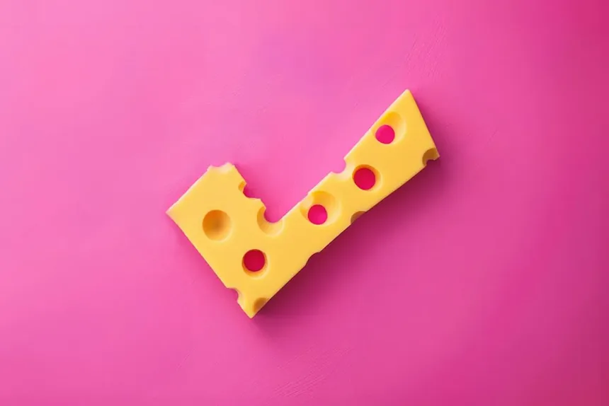 A piece of cheese cut into the shape of a check mark
