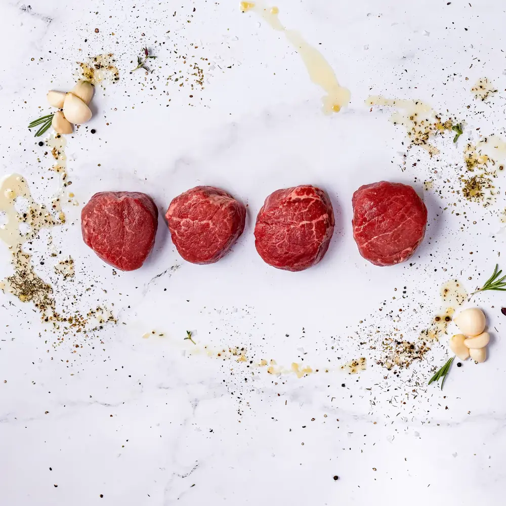 Filet mignon steaks trimmed and portioned