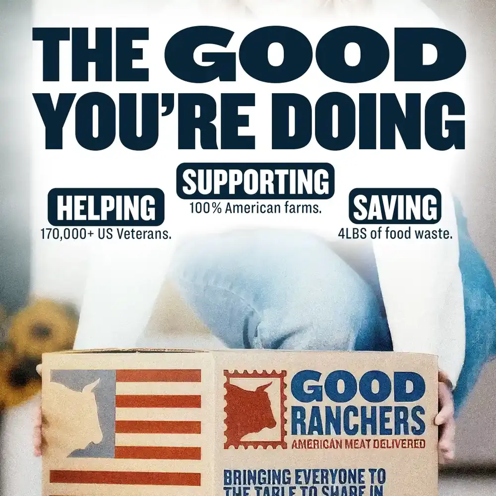 Good Ranchers graphic on supporting US veterans, American farms and reducing food waste