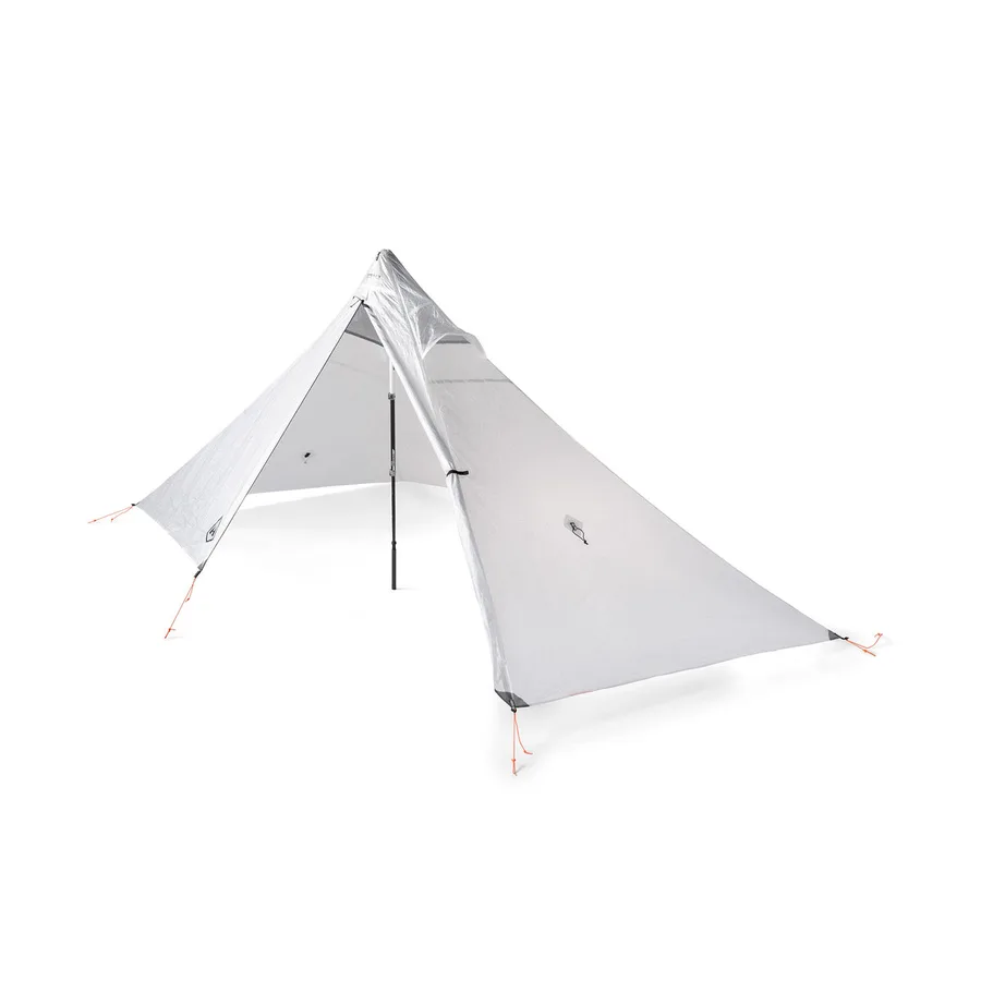 UltaMid 1 pyramid tarp pitched with a single center pole.
