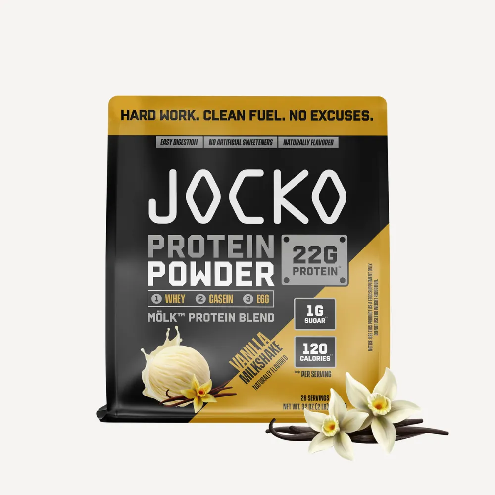 Vanilla milkshake flavor of Jocko Mölk protein powder