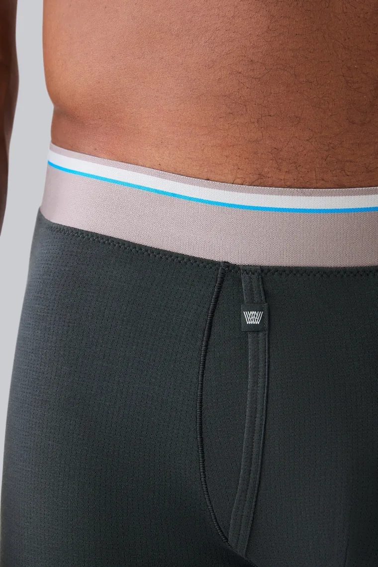 Close photograph of the fly detail on the AIRKNITx Cotton boxer brief with fly