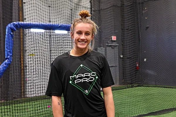 Jordy Bahl in a batting cage