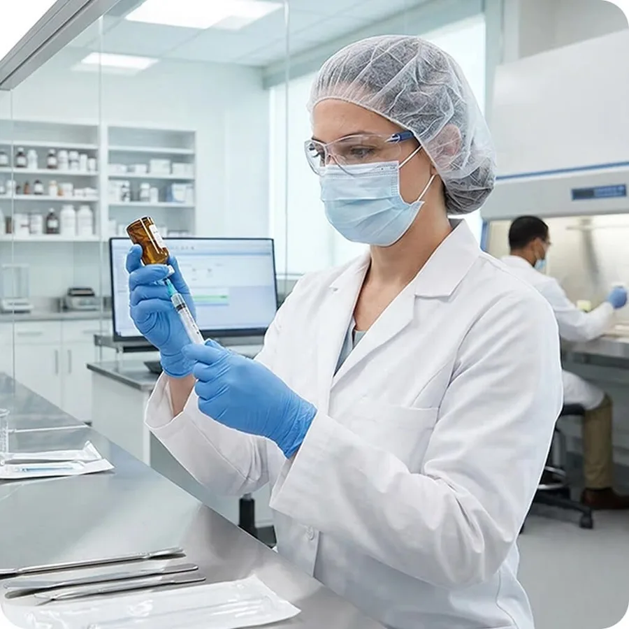 Pharmacy technician preparing a compounded prescription
