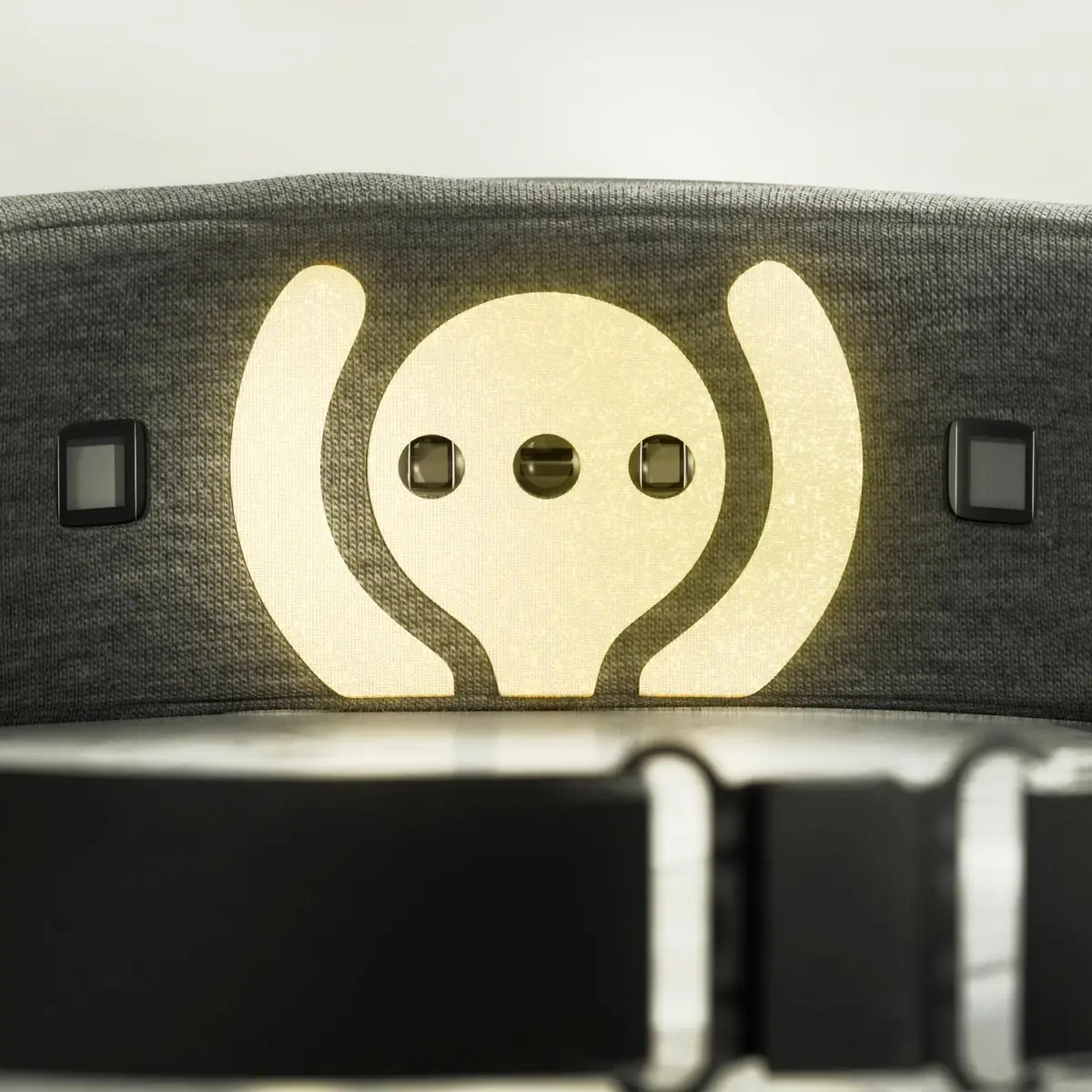 Close up of the conductive sensor contacts on the inside of the Muse headband