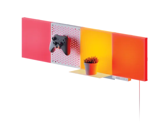 Nanoleaf Blocks panels, a shelf and a light pegboard.