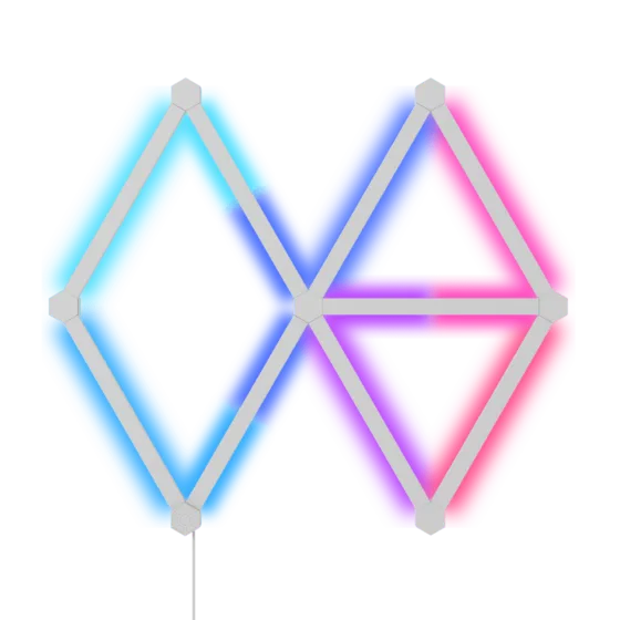Nanoleaf Lines light bars joined at sixty degree connectors.