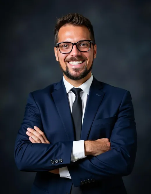 Portrait of Paul Eftang, founder and chief executive of Nootropics Depot, in a dark suit