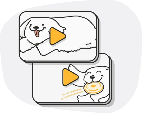 Illustration of stacked short video clips with play buttons