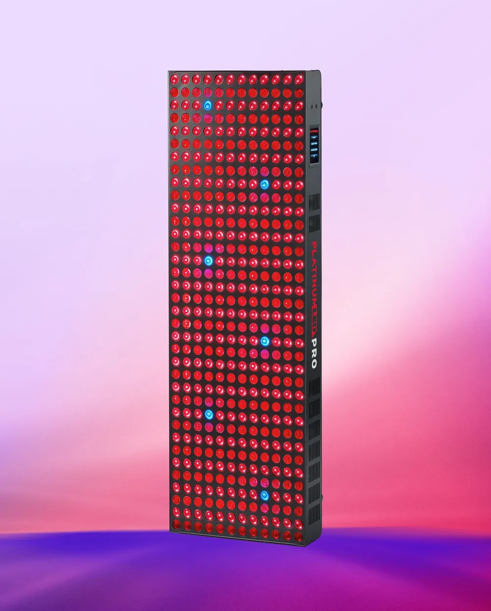 The BIOMAX PRO ULTRA red light therapy panel standing on a gradient background