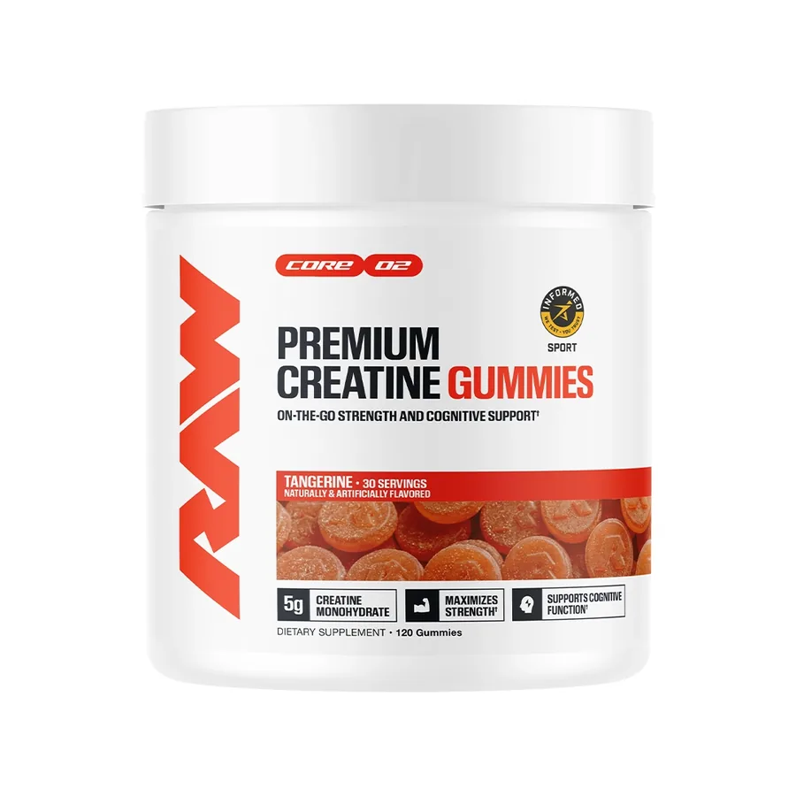 RAW Nutrition Premium Creatine Gummies, tangerine, 30 serving tub