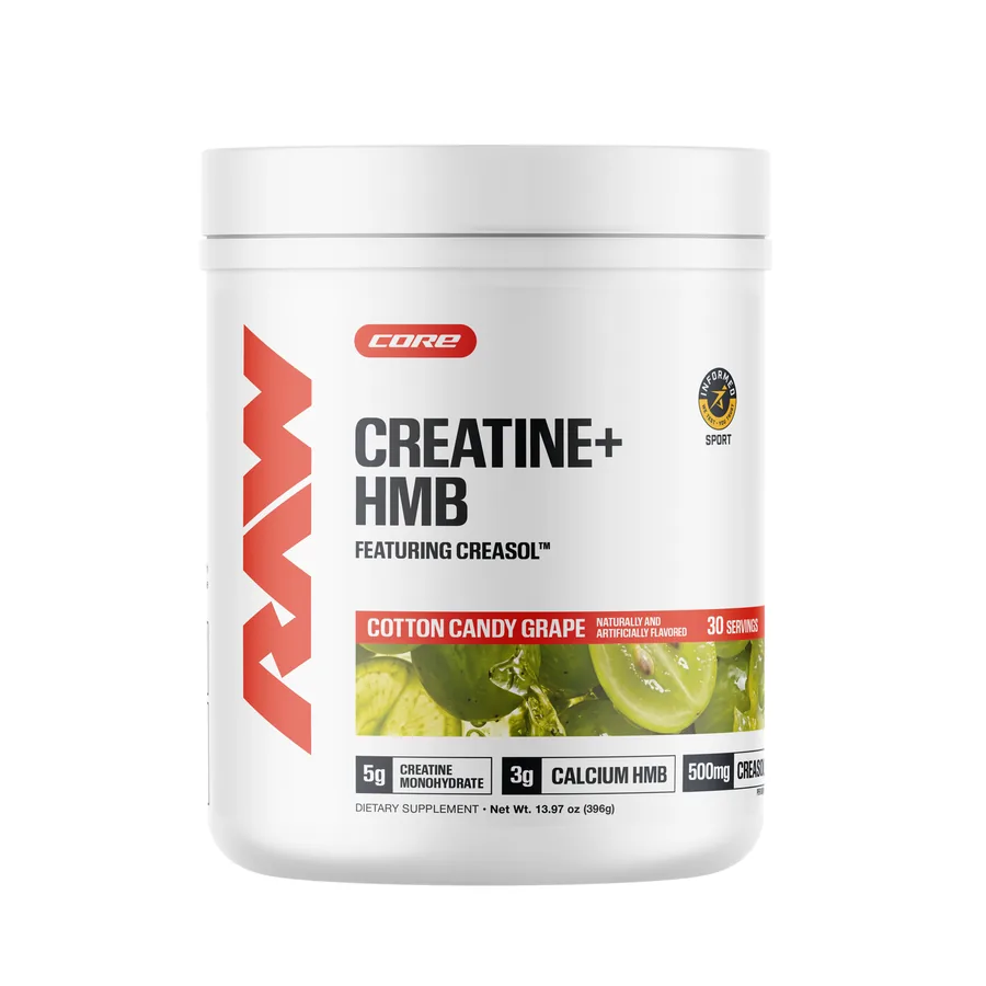 RAW Creatine plus HMB featuring CreaSol, cotton candy grape, 30 serving tub