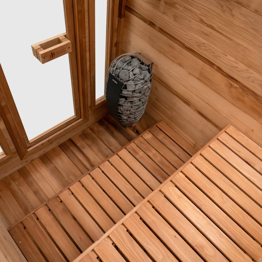 Interior of the Cabin outdoor sauna, four person