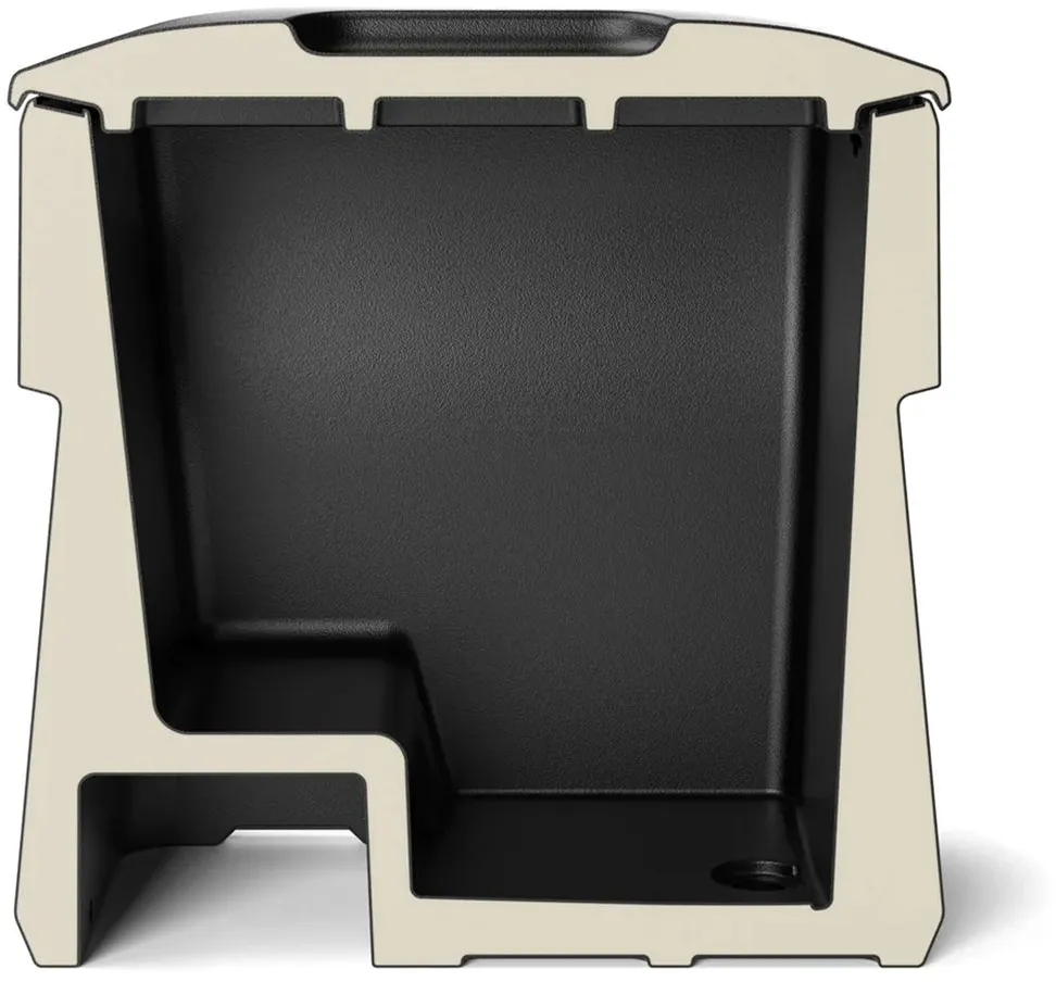 Cross section of a Renu Therapy Vero cold plunge showing the black molded tub inside its outer shell