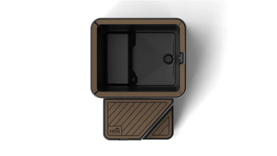 Renu Therapy Vero cold plunge seen from above showing the molded interior seat and the non slip step surface