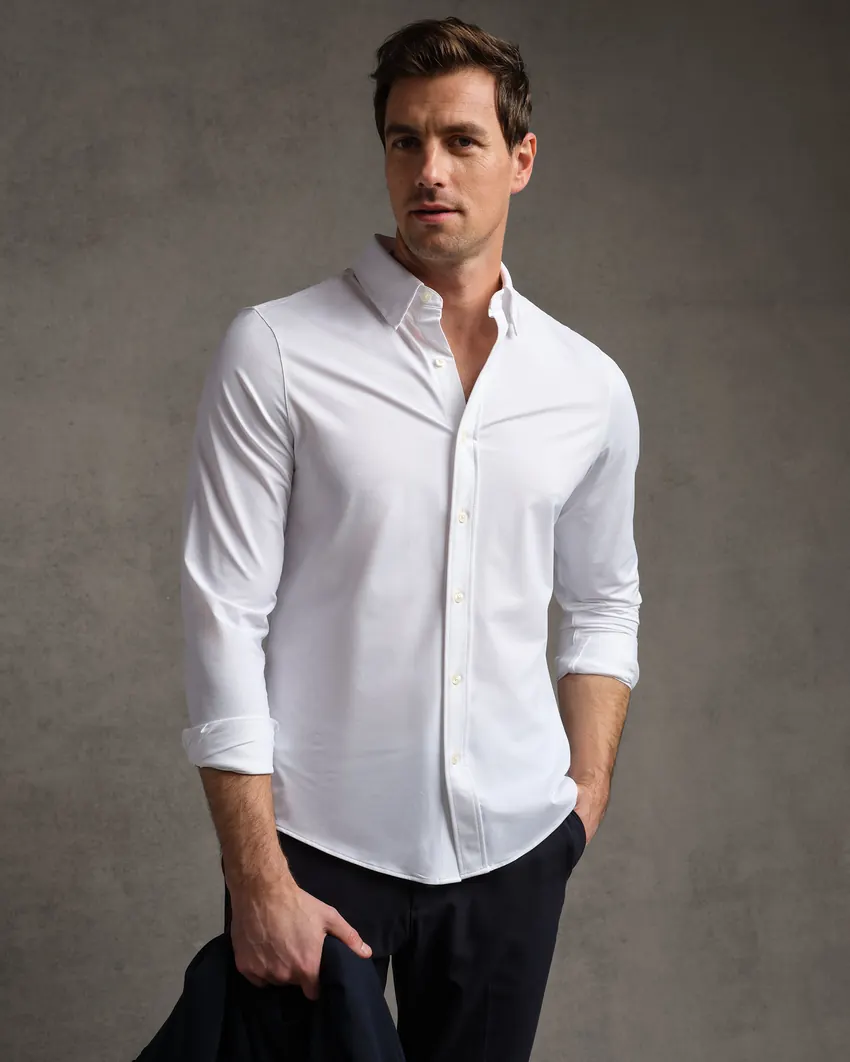 Commuter Shirt in white, sleeves rolled
