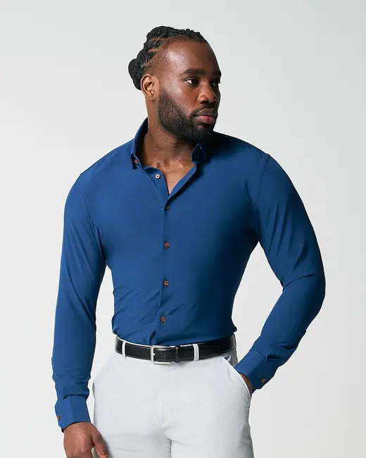 The Howard solid navy athletic fit dress shirt