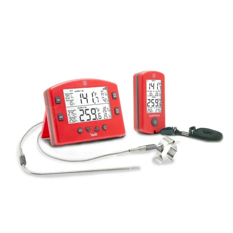 Red Smoke remote BBQ alarm thermometer with its wireless receiver