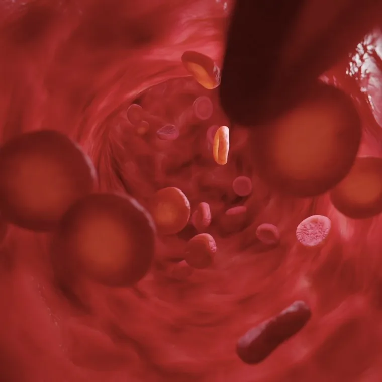 Illustration of cells and red blood cells inside a vessel